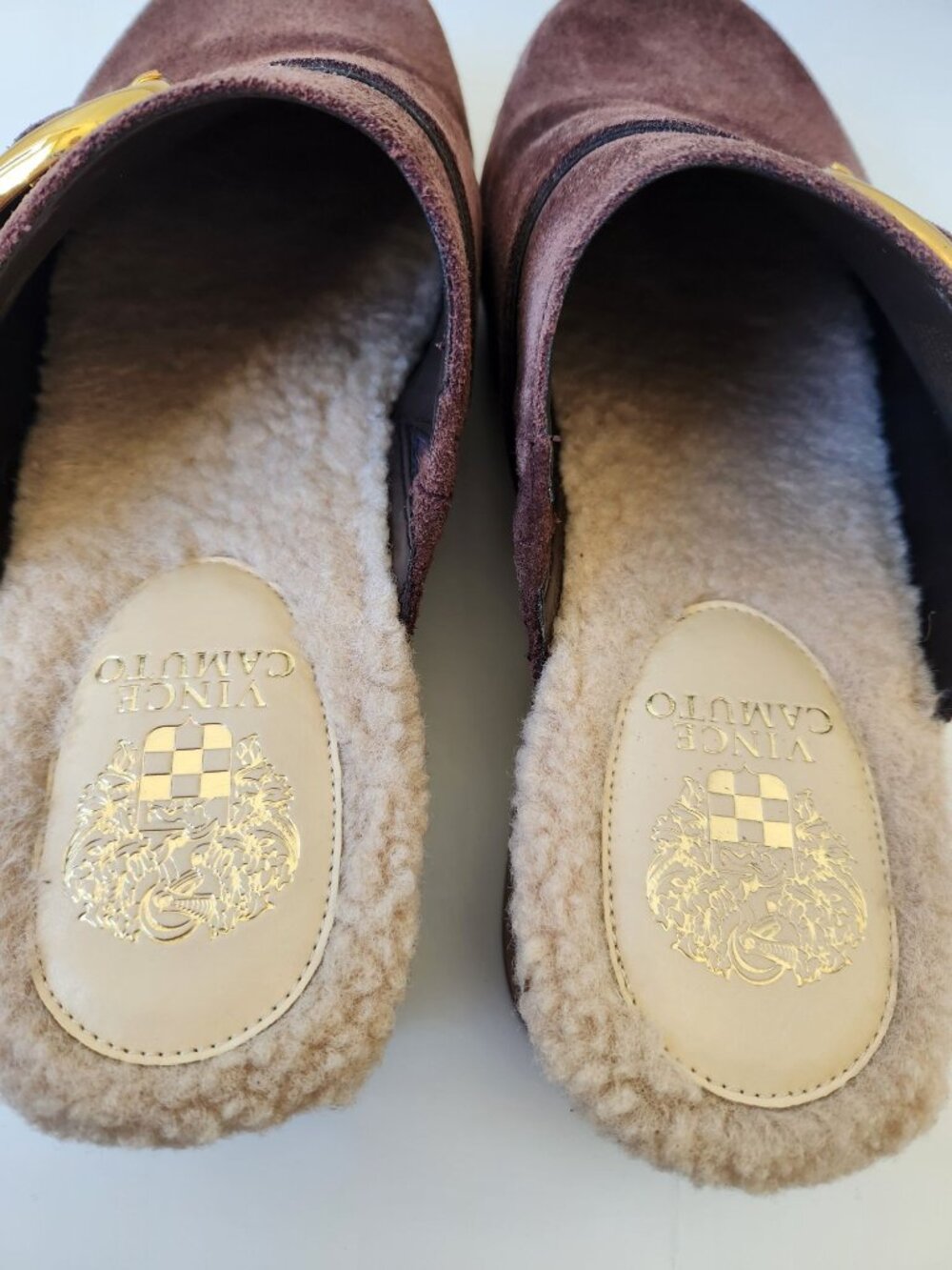 Vince Camuto Canzenee Brown Suede Shearling Sherpa Clogs Comfy Cozy Cute Boho - Picture 7 of 9